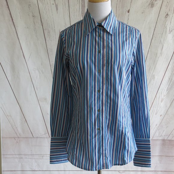 Faconnable Multicolor Stripe 100% Cotton Button Down Long Sleeve Shirt - Size 36 - Picture 2 of 7